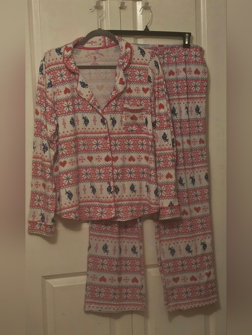 U.S. Polo Assn. Size 2X Long Sleeve Pajama Set  Winter Snowflake Heart Horse